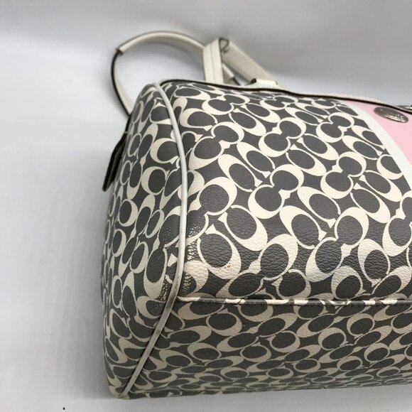 Coach Gray Pebbled Leather Signature Stripe Heritage Satchel Bag F15132 - Picture 7 of 11